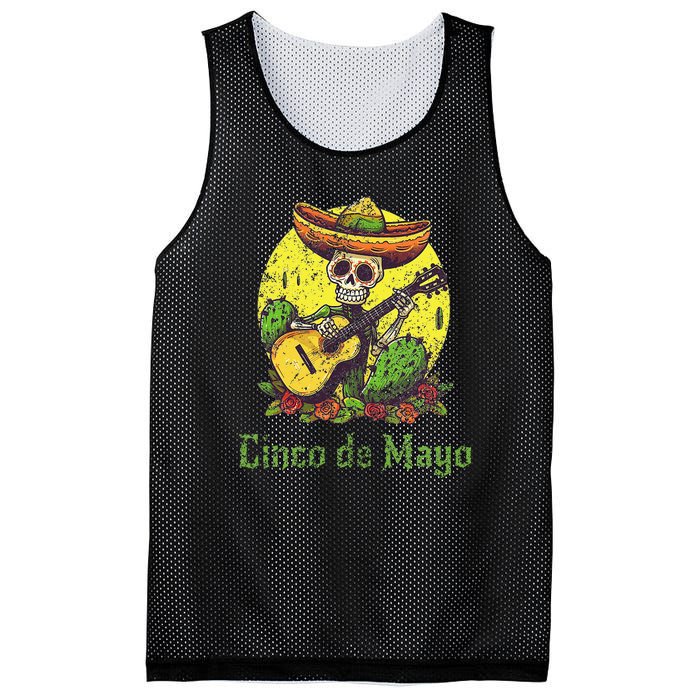 Happy Cinco De Mayo Skeleton Skull Sombrero Guitar Cactus Mesh Reversible Basketball Jersey Tank