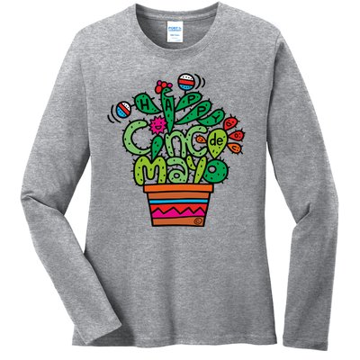 Happy Cinco De Mayo Cactus Ladies Long Sleeve Shirt