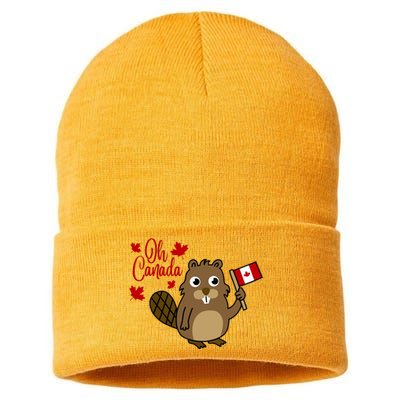 Happy Canada Day Funny Canadian Groundhog Flag Sustainable Knit Beanie