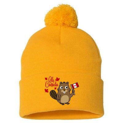 Happy Canada Day Funny Canadian Groundhog Flag Pom Pom 12in Knit Beanie