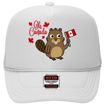 Happy Canada Day Funny Canadian Groundhog Flag High Crown Mesh Back Trucker Hat