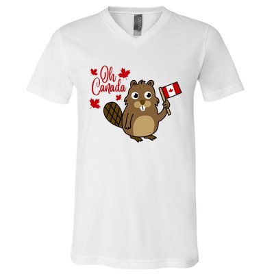 Happy Canada Day Funny Canadian Groundhog Flag V-Neck T-Shirt