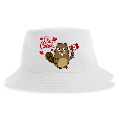 Happy Canada Day Funny Canadian Groundhog Flag Sustainable Bucket Hat