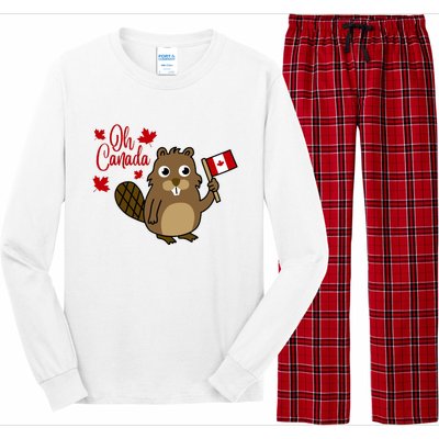 Happy Canada Day Funny Canadian Groundhog Flag Long Sleeve Pajama Set