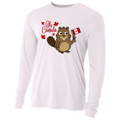 Happy Canada Day Funny Canadian Groundhog Flag Cooling Performance Long Sleeve Crew