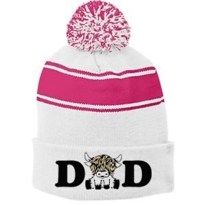 Highland Cow Dad Stripe Pom Pom Beanie