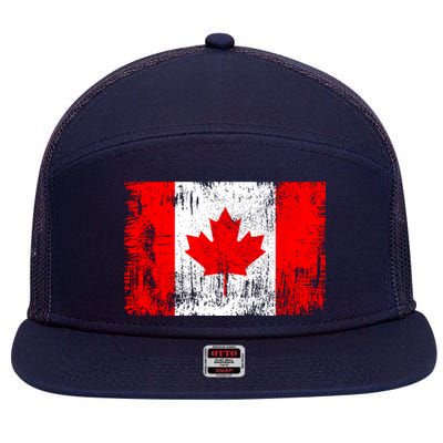 Happy Canada Day Distressed Canada Flag 7 Panel Mesh Trucker Snapback Hat