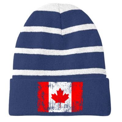 Happy Canada Day Distressed Canada Flag Striped Beanie with Solid Band