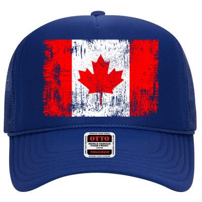 Happy Canada Day Distressed Canada Flag High Crown Mesh Back Trucker Hat