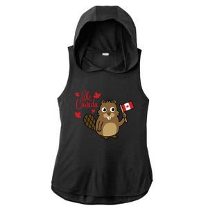 Happy Canada Day Funny Canadian Groundhog Flag Ladies PosiCharge Tri-Blend Wicking Draft Hoodie Tank