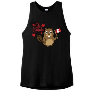 Happy Canada Day Funny Canadian Groundhog Flag Ladies PosiCharge Tri-Blend Wicking Tank