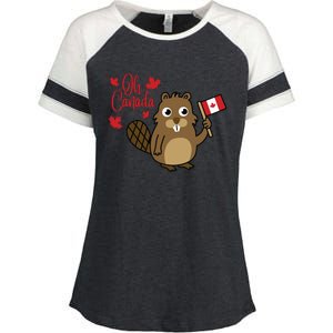 Happy Canada Day Funny Canadian Groundhog Flag Enza Ladies Jersey Colorblock Tee