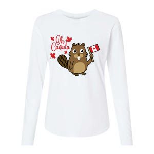 Happy Canada Day Funny Canadian Groundhog Flag Womens Cotton Relaxed Long Sleeve T-Shirt