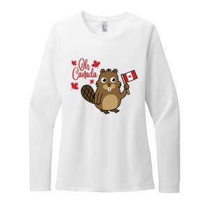 Happy Canada Day Funny Canadian Groundhog Flag Womens CVC Long Sleeve Shirt