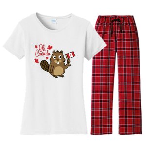 Happy Canada Day Funny Canadian Groundhog Flag Women's Flannel Pajama Set