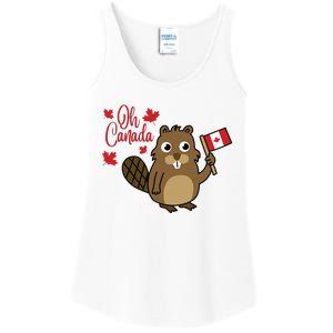 Happy Canada Day Funny Canadian Groundhog Flag Ladies Essential Tank