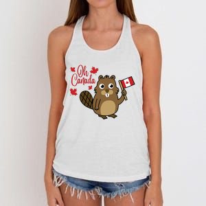 Happy Canada Day Funny Canadian Groundhog Flag Women's Knotted Racerback Tank