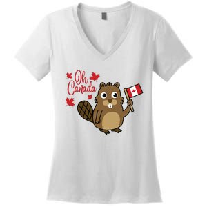 Happy Canada Day Funny Canadian Groundhog Flag Women's V-Neck T-Shirt