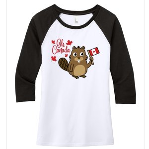 Happy Canada Day Funny Canadian Groundhog Flag Women's Tri-Blend 3/4-Sleeve Raglan Shirt