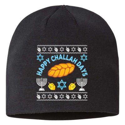 Happy Challah Days Funny Hanukkah Jewish Ugly Christmas  Sustainable Beanie