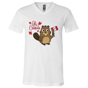 Happy Canada Day Shirts Funny Canadian Groundhog Flag V-Neck T-Shirt