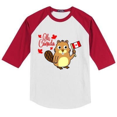 Happy Canada Day Funny Canadian Groundhog Flag Vneck Kids Colorblock Raglan Jersey