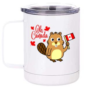 Happy Canada Day Funny Canadian Groundhog Flag Vneck 12 oz Stainless Steel Tumbler Cup