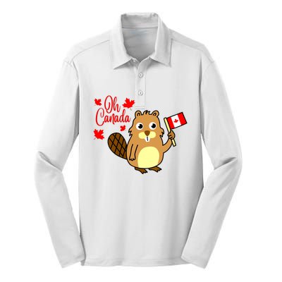 Happy Canada Day Funny Canadian Groundhog Flag Vneck Silk Touch Performance Long Sleeve Polo