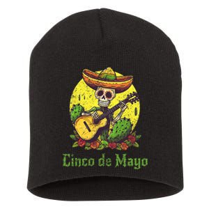 Happy Cinco De Mayo Skeleton Skull Sombrero Guitar Cactus Short Acrylic Beanie