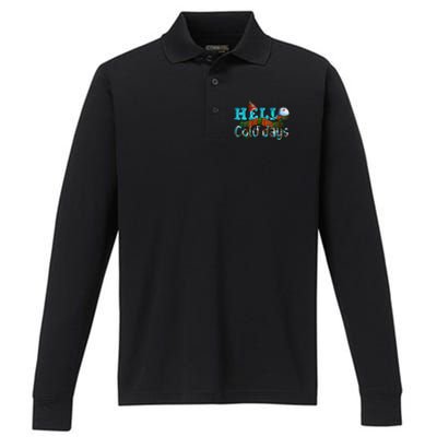 Hello Cold Days With Snowman Christmas Matching Family Gifts Performance Long Sleeve Polo