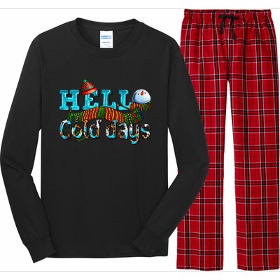 Hello Cold Days With Snowman Christmas Matching Family Gifts Long Sleeve Pajama Set