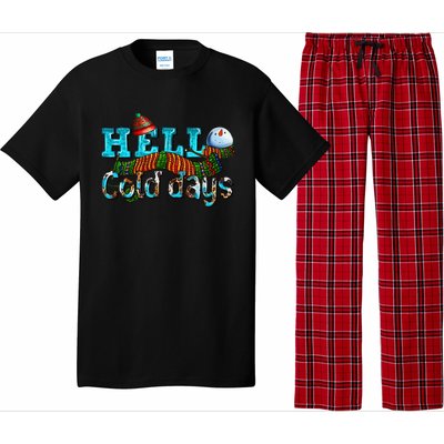 Hello Cold Days With Snowman Christmas Matching Family Gifts Pajama Set