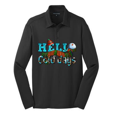 Hello Cold Days With Snowman Christmas Matching Family Gifts Silk Touch Performance Long Sleeve Polo