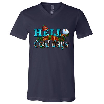 Hello Cold Days With Snowman Christmas Matching Family Gifts V-Neck T-Shirt