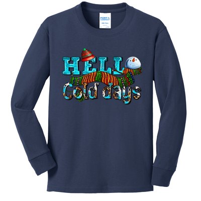 Hello Cold Days With Snowman Christmas Matching Family Gifts Kids Long Sleeve Shirt