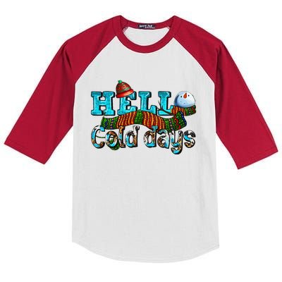 Hello Cold Days With Snowman Christmas Matching Family Gifts Kids Colorblock Raglan Jersey