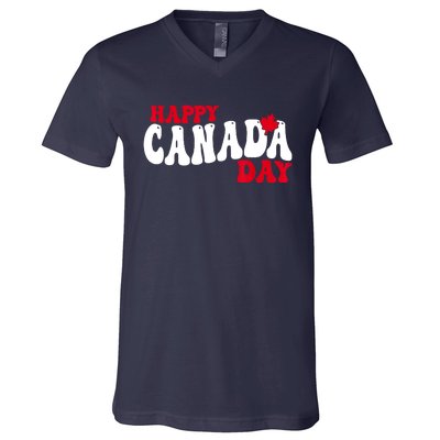 Happy Canada Day Maple Canadian Canada Pride Flag Patriotic V-Neck T-Shirt