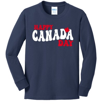 Happy Canada Day Maple Canadian Canada Pride Flag Patriotic Kids Long Sleeve Shirt