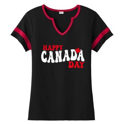 Happy Canada Day Maple Canadian Canada Pride Flag Patriotic Ladies Halftime Notch Neck Tee