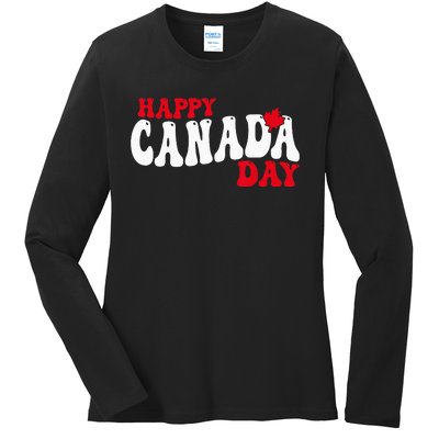 Happy Canada Day Maple Canadian Canada Pride Flag Patriotic Ladies Long Sleeve Shirt