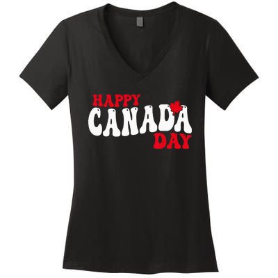 Happy Canada Day Maple Canadian Canada Pride Flag Patriotic Women's V-Neck T-Shirt