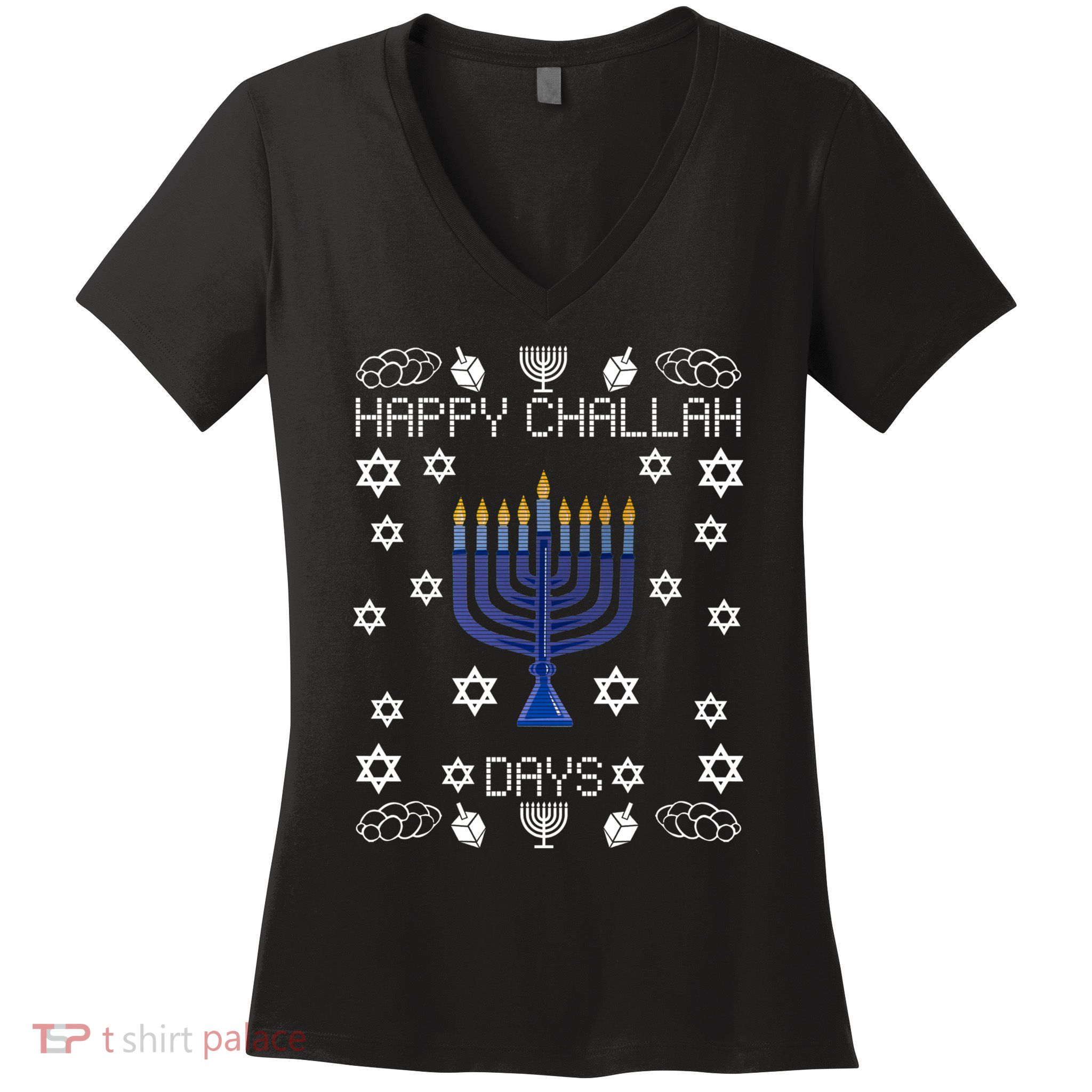 Happy Challah Days Funny Hanukkah Women's V-Neck T-Shirt