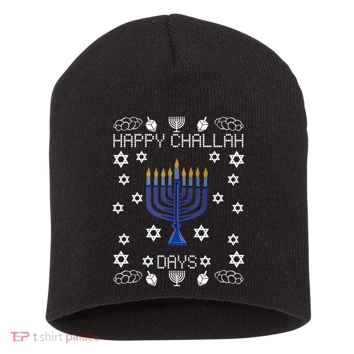 Happy Challah Days Funny Hanukkah Short Acrylic Beanie