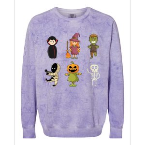 Halloween Characters Dracula Zombie Witch Pumpkin Skeleton Gift Colorblast Crewneck Sweatshirt