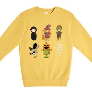 Halloween Characters Dracula Zombie Witch Pumpkin Skeleton Gift Premium Crewneck Sweatshirt