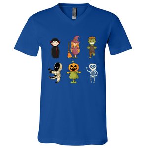 Halloween Characters Dracula Zombie Witch Pumpkin Skeleton Gift V-Neck T-Shirt