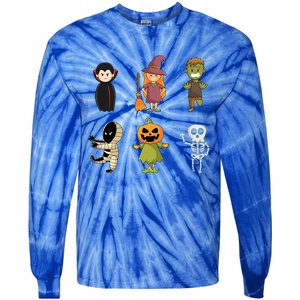 Halloween Characters Dracula Zombie Witch Pumpkin Skeleton Gift Tie-Dye Long Sleeve Shirt