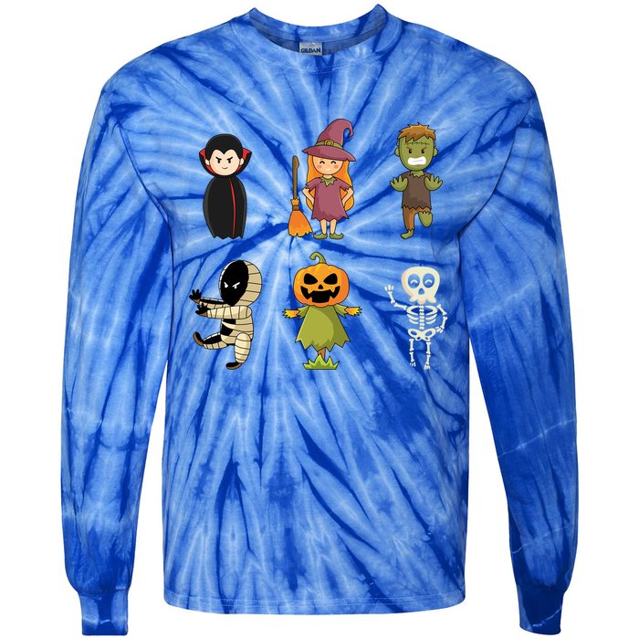 Halloween Characters Dracula Zombie Witch Pumpkin Skeleton Gift Tie-Dye Long Sleeve Shirt