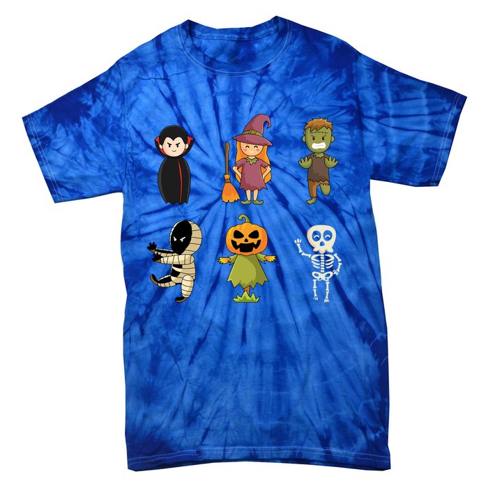 Halloween Characters Dracula Zombie Witch Pumpkin Skeleton Gift Tie-Dye T-Shirt