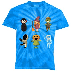 Halloween Characters Dracula Zombie Witch Pumpkin Skeleton Gift Kids Tie-Dye T-Shirt